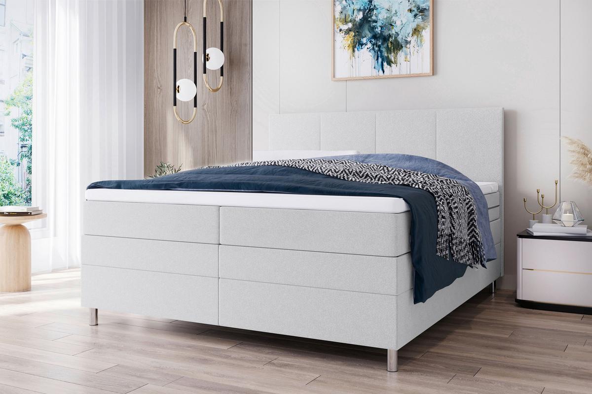 Boxspringbett mit Topper und Bettkasten 180x200 cm Messina - Chromfarben/Hellgrau, KONVENTIONELL, Textil (180/200cm)