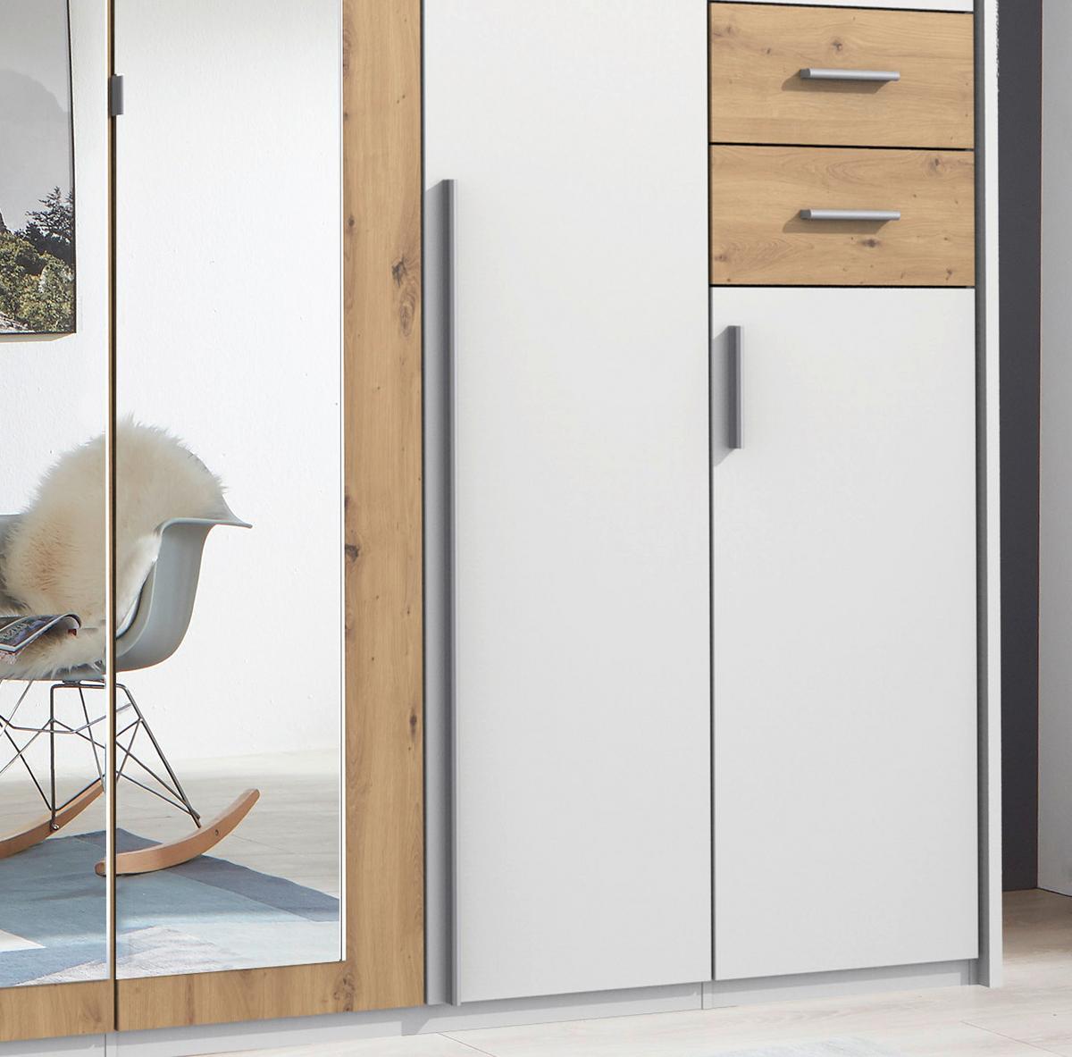 Drehtürenschrank Mit Spiegel + Laden B: 313 Cm Vegas, Weiß - Eiche Artisan/Weiß, Basics, Holzwerkstoff (313/208/58cm) - MID.YOU