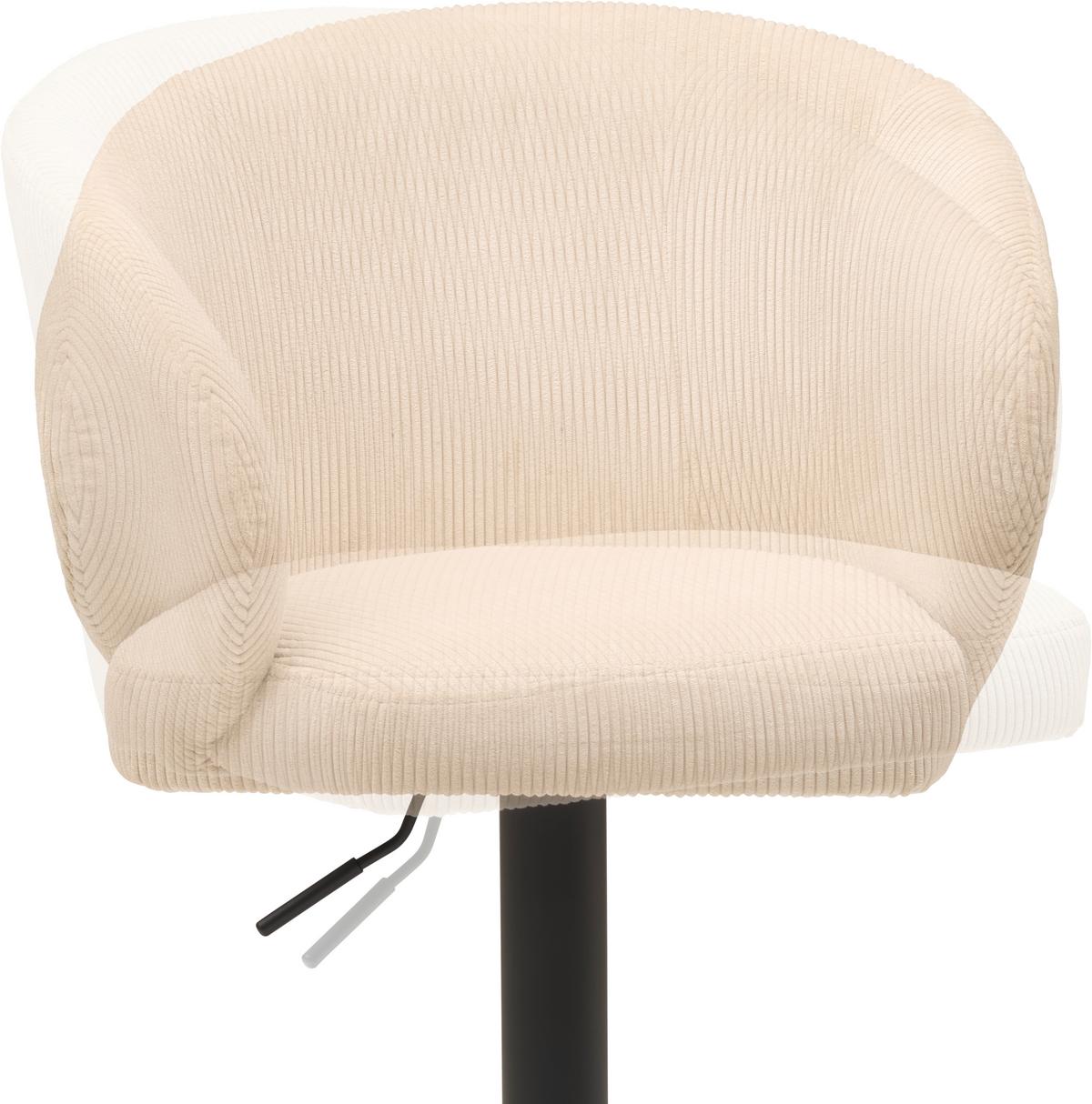 Barhocker höhenverstellbar mit Lehne Wisal Cord Beige - Beige/Schwarz, KONVENTIONELL, Textil/Metall (54/91-112/52cm) - MID.YOU