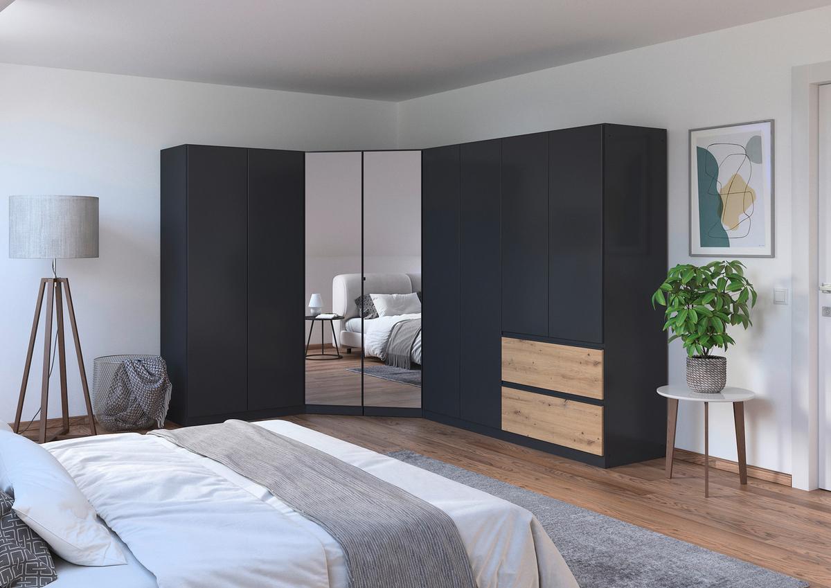 Eckkleiderschrank Costa Grau Eiche Artisan Dekor - Eiche Artisan/Grau, MODERN, Holzwerkstoff (208/197/298cm) - Rauch Möbel