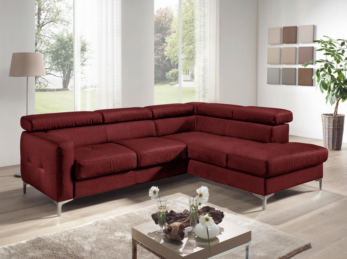 Ecksofa Sammy Dunkelrot - Chromfarben/Dunkelrot, Design, Textil (242/207cm) - Livetastic