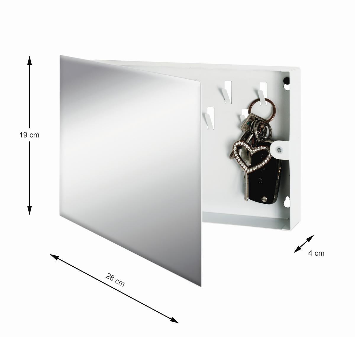 Schlüsselkasten Key 9 Haken Weiß BxH: 28x19 cm mit Spiegel - Weiß, MODERN, Glas/Metall (28/19/4cm)