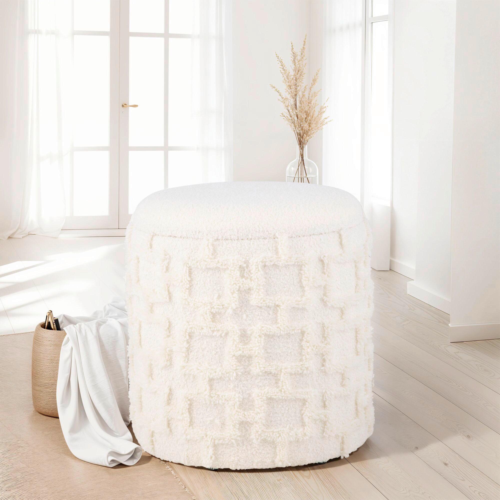 Hocker Creme B: 40cm - Creme, Basics, Textil (40/45/40cm) - Livetastic