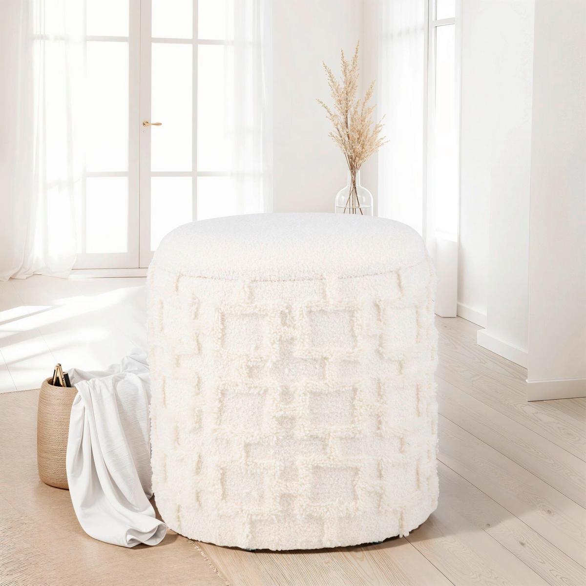 Hocker Creme B: 40cm - Creme, Basics, Textil (40/45/40cm) - Livetastic