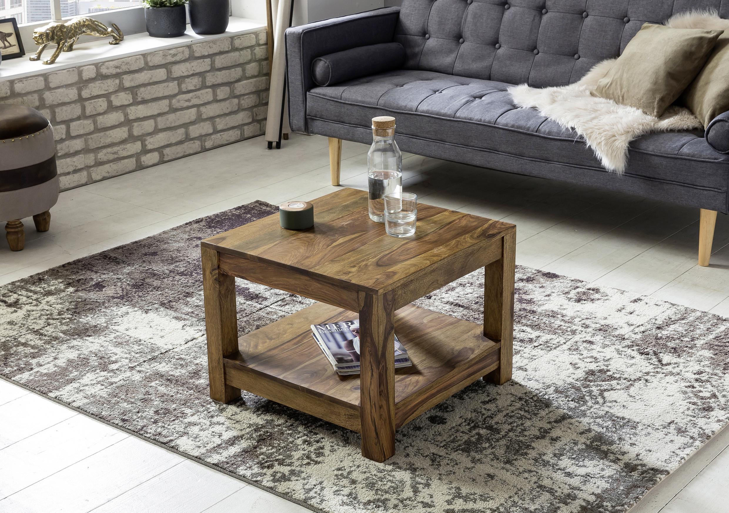 Couchtisch Holz Massiv Mit Ablageplatte Mumbai, Sheesham - Sheeshamfarben, Design, Holz (60/60/40cm) - MID.YOU