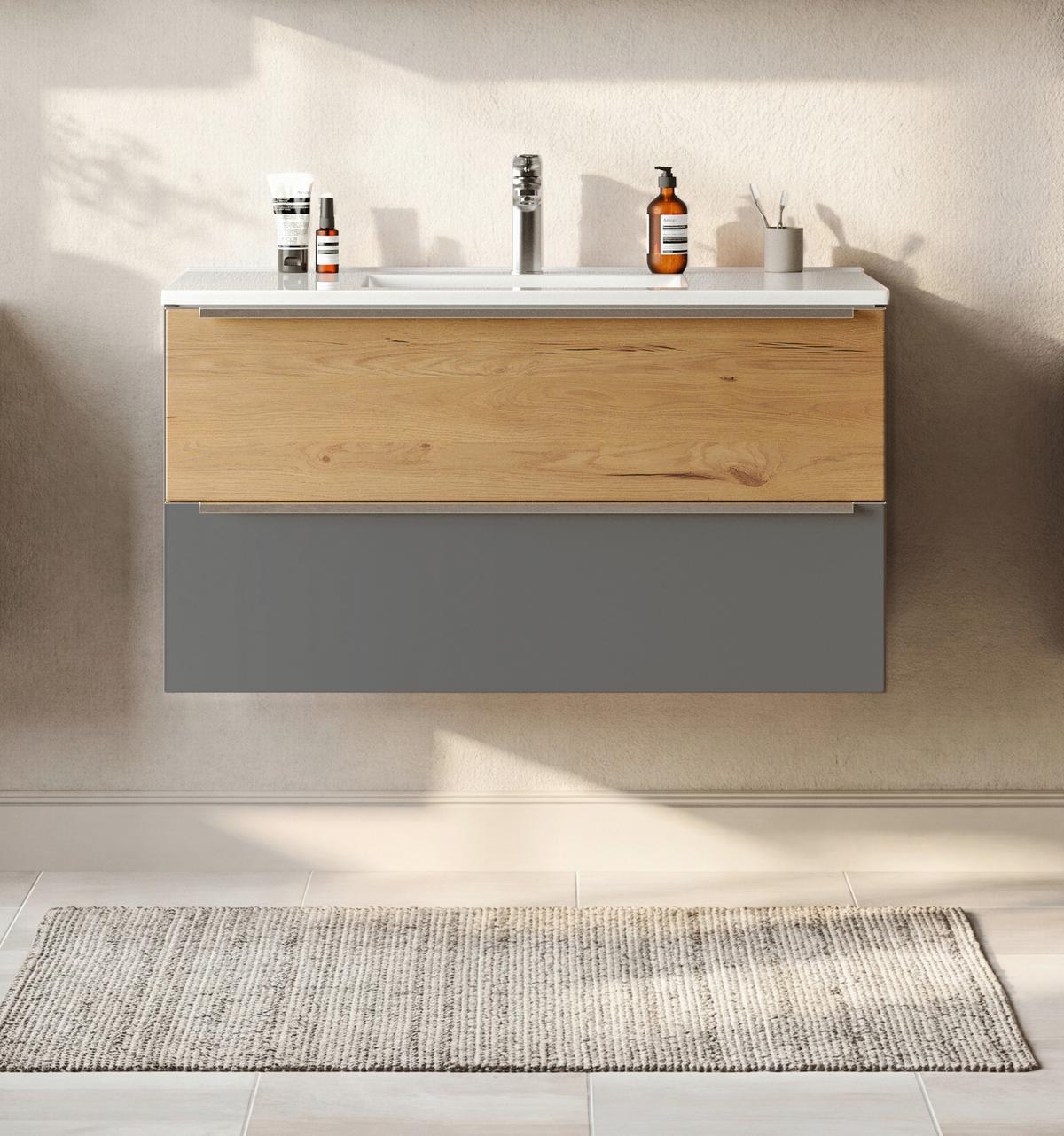 WASCHTISCHKOMBI Verona Grau/Wildeiche B: 100cm - Wildeiche/Weiß, Trend, Holzwerkstoff/Stein (100/54/47cm) - Held