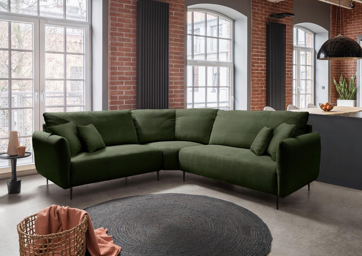 Ecksofa Vanilla Dunkelgrün S: 256x256 Cm - Dunkelgrün/Schwarz, Design, Textil (256/256cm) - Livetastic