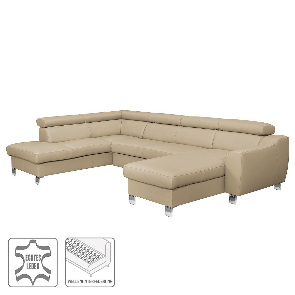 Wohnlandschaft Aspen Lederlook Beige 208x315x175 cm - Chromfarben/Beige, Design, Leder/Textil (208/315/175cm) - Livetastic