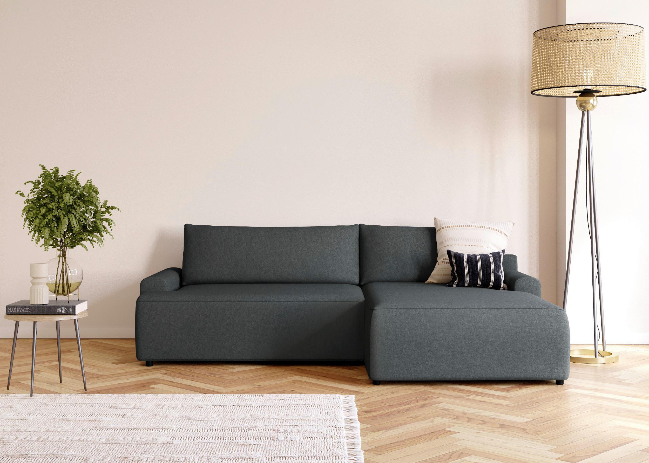 Eckschlafsofa Prag Graphitfarben S: 253x167 cm - Schwarz/Graphitfarben, MODERN, Textil (253/167cm) - Trendmanufaktur
