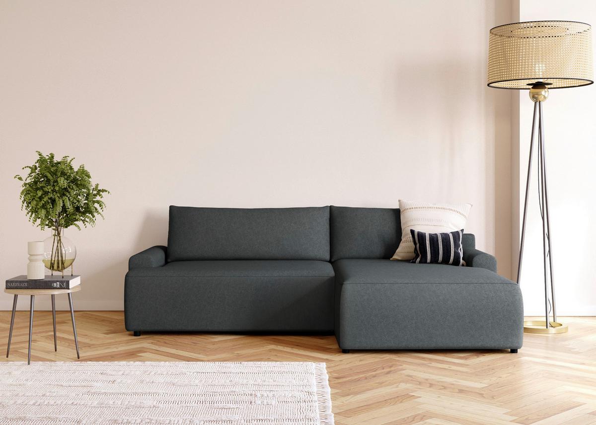 Eckschlafsofa Prag Graphitfarben S: 253x167 cm - Schwarz/Graphitfarben, MODERN, Textil (253/167cm) - Trendmanufaktur