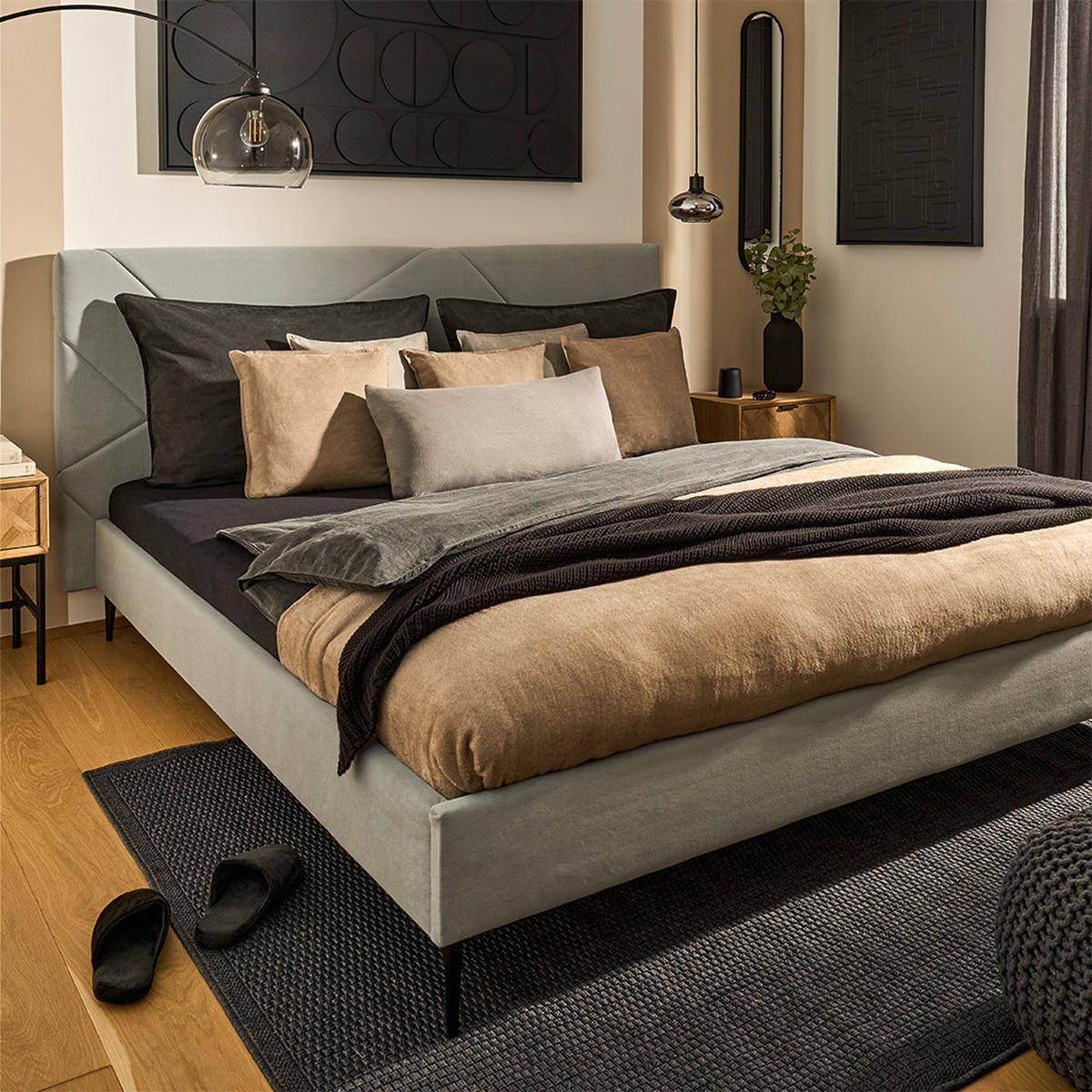 Čalouněná postel ELENA - šedá/černá, Moderní, kov/dřevo (180/200cm) - Bessagi Home