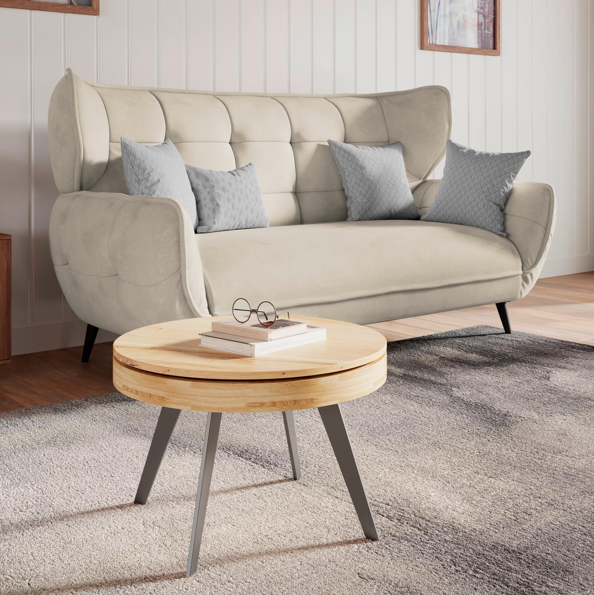 2-Sitzer-Sofa Prince Beige B: 191 cm - Beige/Schwarz, MODERN, Textil (191/105/98cm)