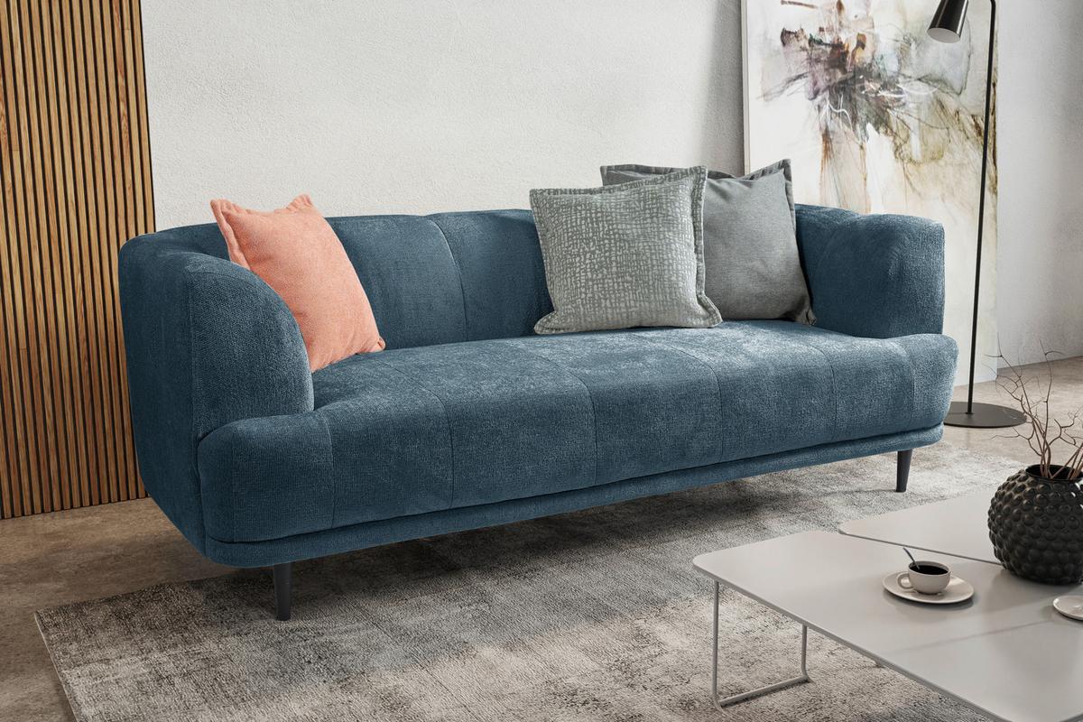 3-Sitzer-Sofa Lou Blau/Schwarz, 226 cm - Blau/Schwarz, Design, Textil (226/77/106cm) - MID.YOU