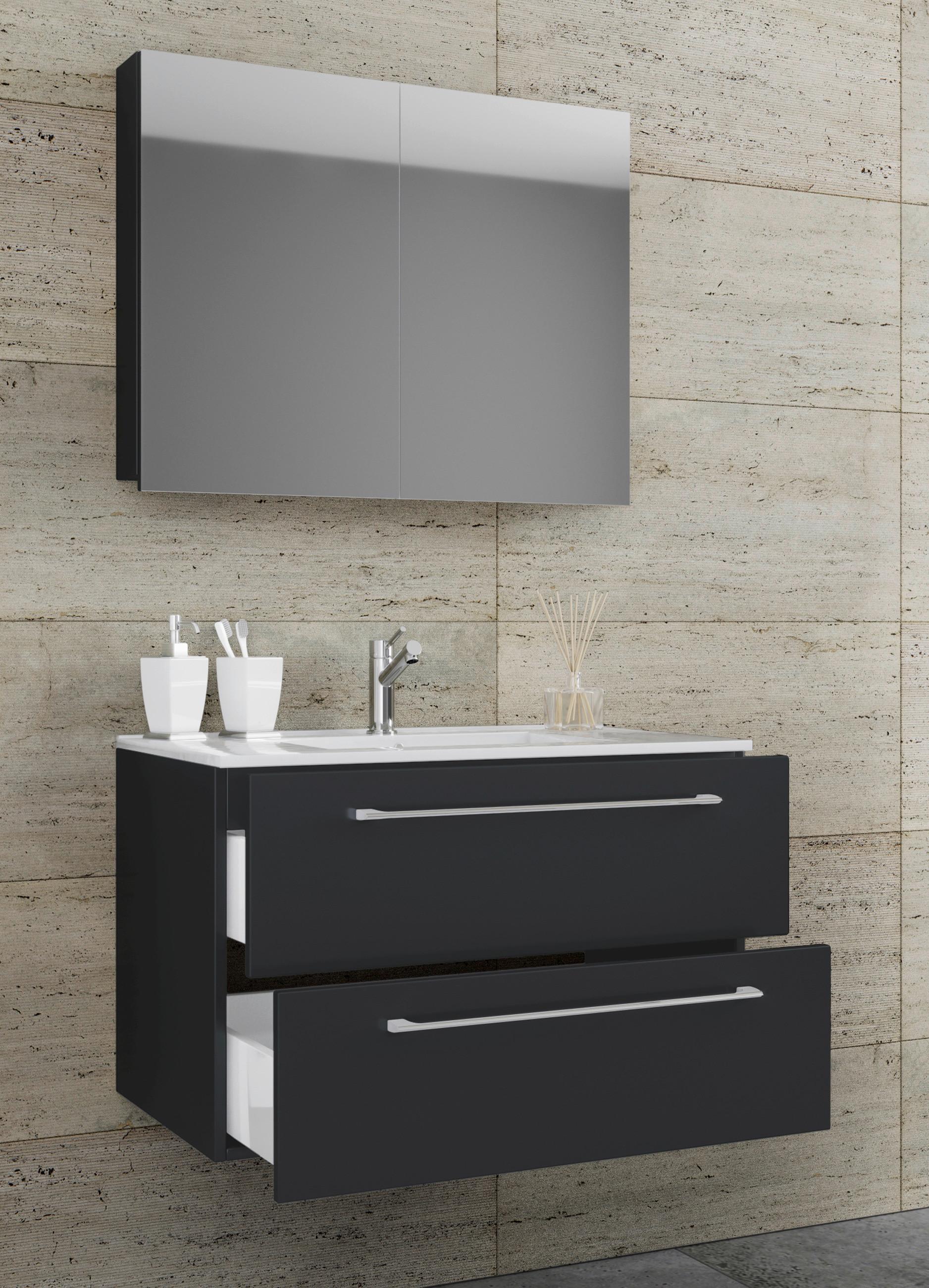 Badezimmer Badinos 3-Teilig Schwarz B: 80 cm - Schwarz/Weiß, MODERN, Keramik/Holzwerkstoff (80cm) - MID.YOU