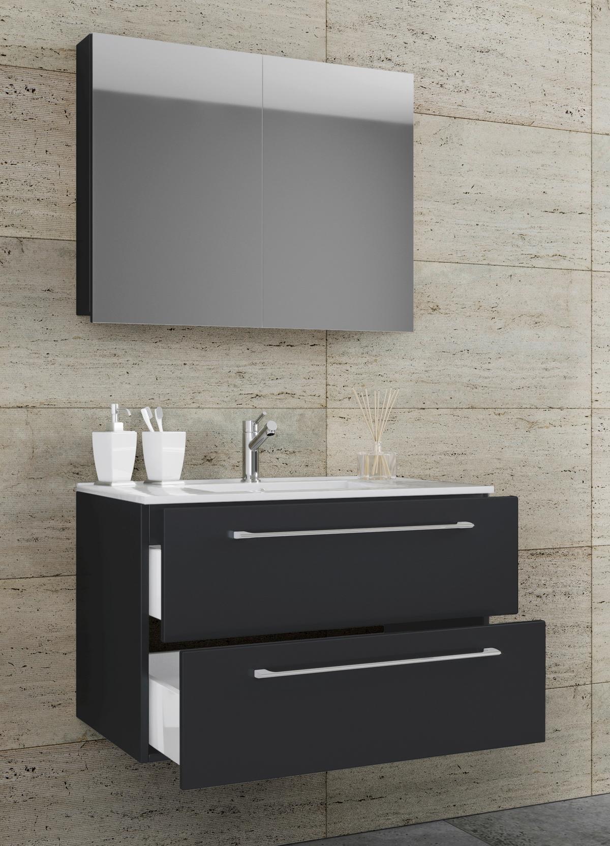 Badezimmer Badinos 3-Teilig Schwarz B: 80 cm - Schwarz/Weiß, MODERN, Keramik/Holzwerkstoff (80cm) - MID.YOU