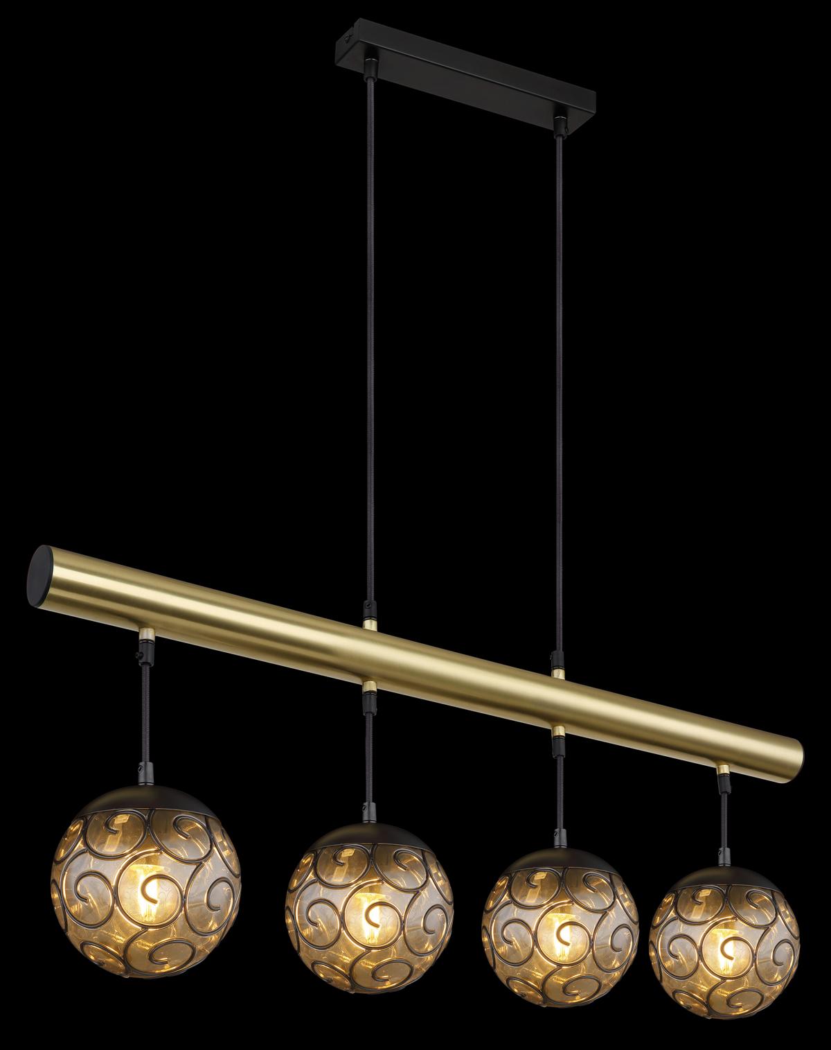 Hängeleuchte 15659-4h H: 120 Cm 4-Flammig, Rauchfarben - Goldfarben/Schwarz, KONVENTIONELL, Kunststoff/Metall (90/15/120cm) - Globo