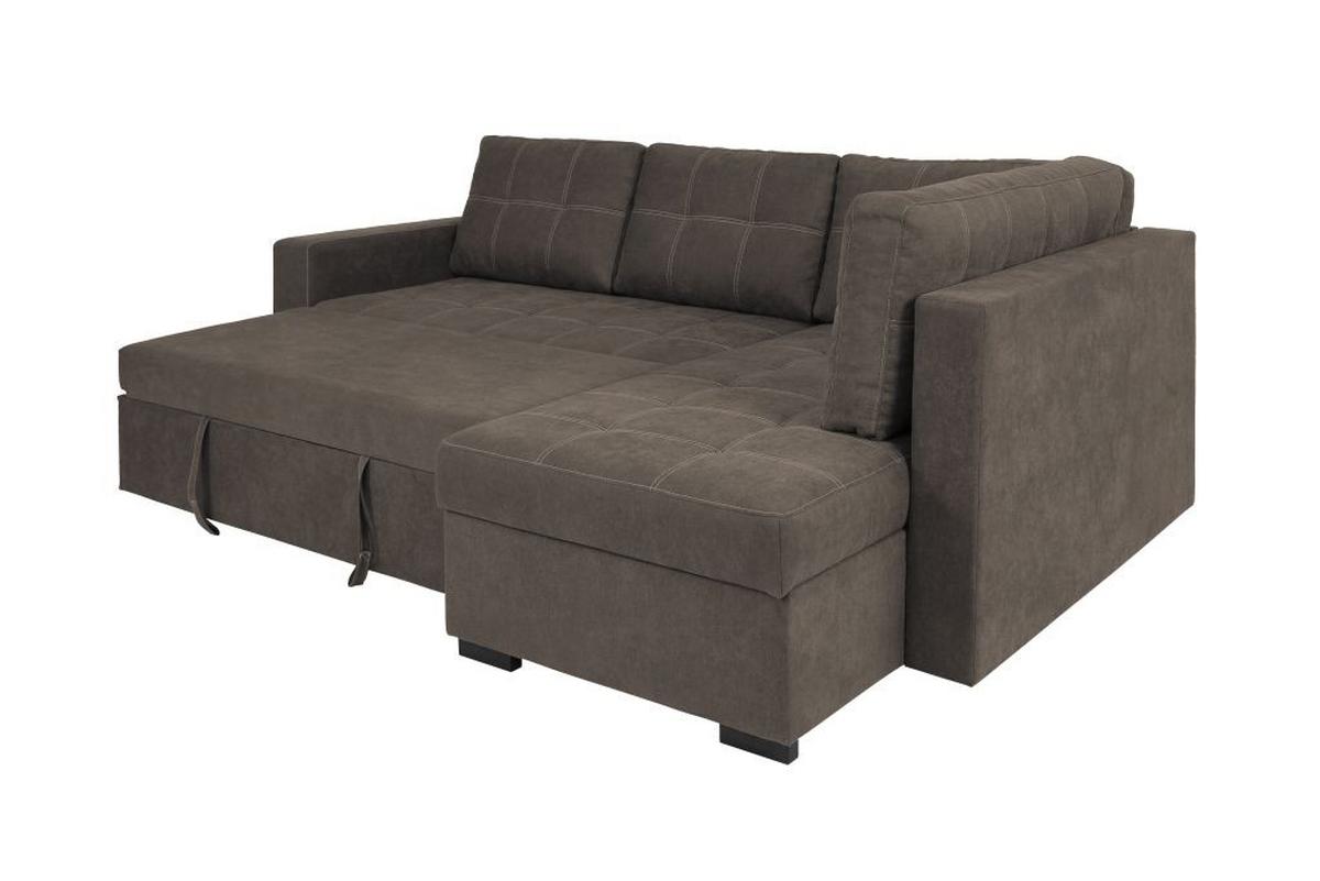 Rohová sedačka DON, oboustranná, šedohnědá - černá/šedavě hnědá, Design, kov/dřevo (248/172cm)