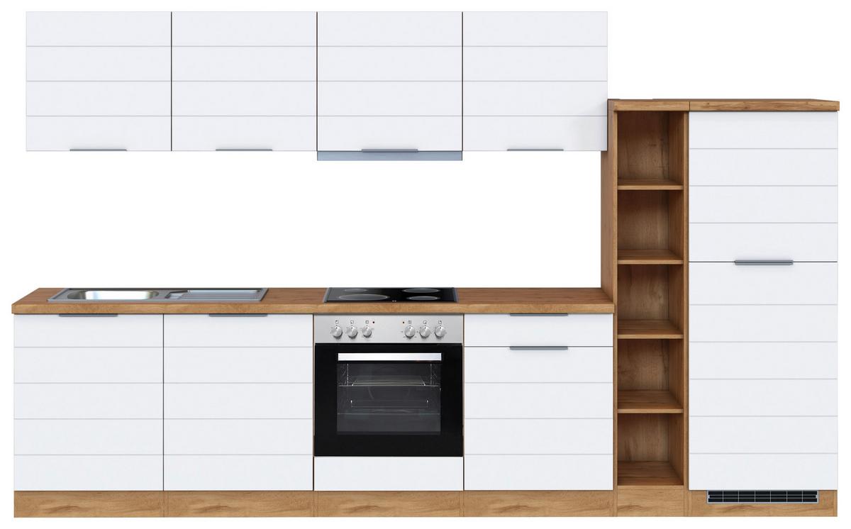 Küchenzeile Florenz Mit Geräten 330 Cm Weiß/eichefarben - Eiche Wotan/Weiß, Design, Holzwerkstoff (330cm) - Held