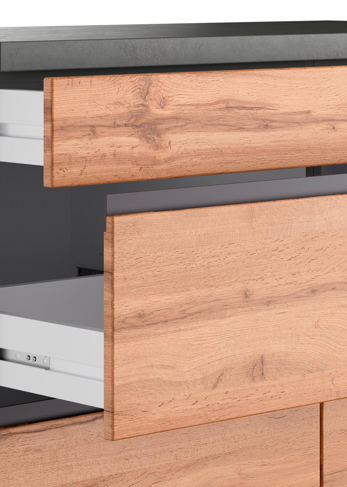 Küchenunterschrank Turin 180 cm Graphitfarben/Eiche - Eiche Wotan/Graphitfarben, Design, Holzwerkstoff (180/86/60cm) - Held