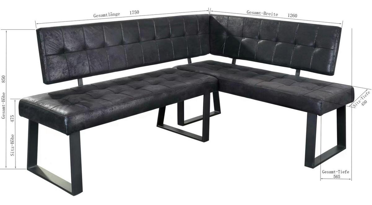 Eckbank Lavik Webstoff Schwarz 185x134 cm - Schwarz, MODERN, Textil/Metall (185/134cm) - MID.YOU