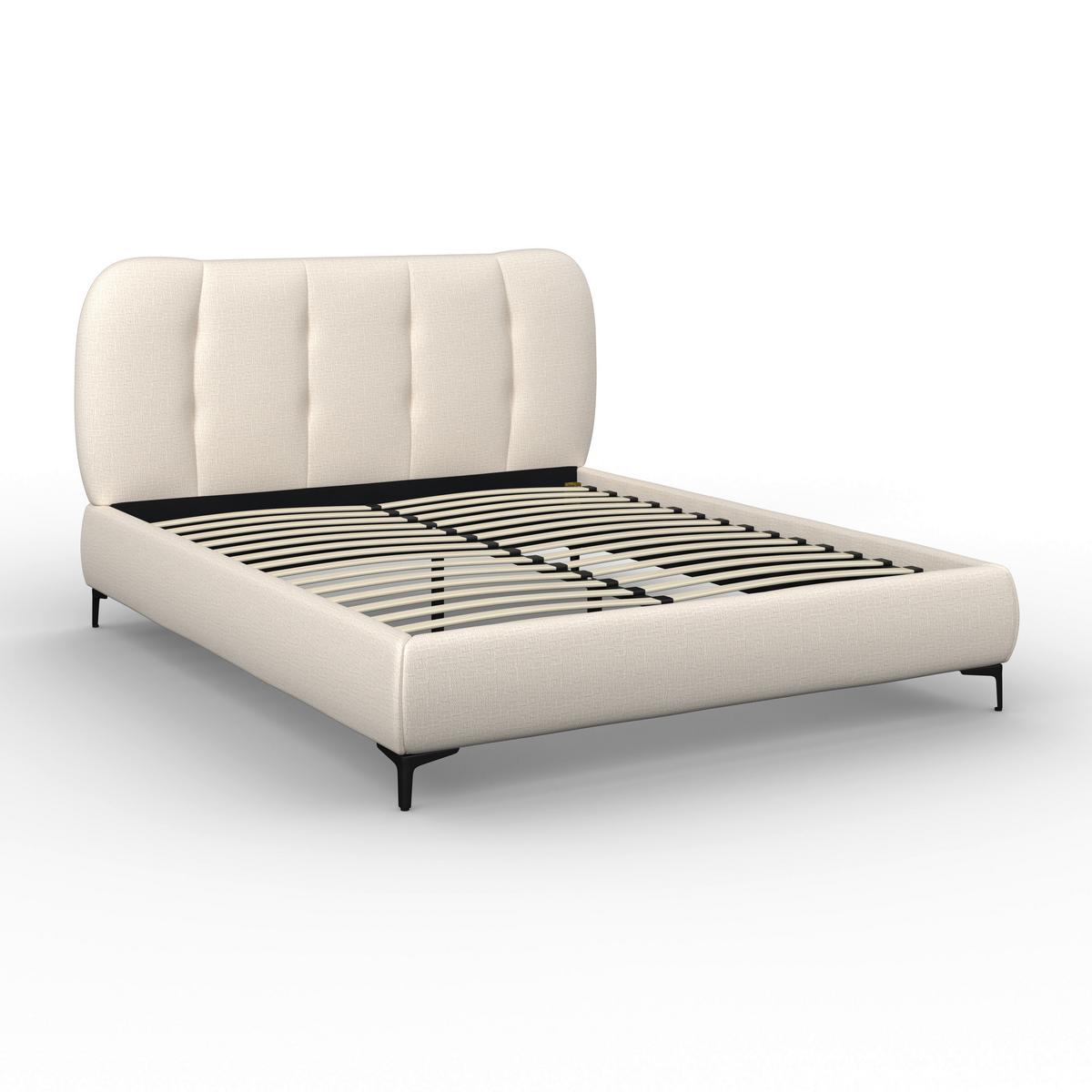 Čalouněná postel GLARIS 160x200 cm, krémová - černá/barvy dubu, Moderní, kov/dřevo (160/200cm) - Bessagi Home