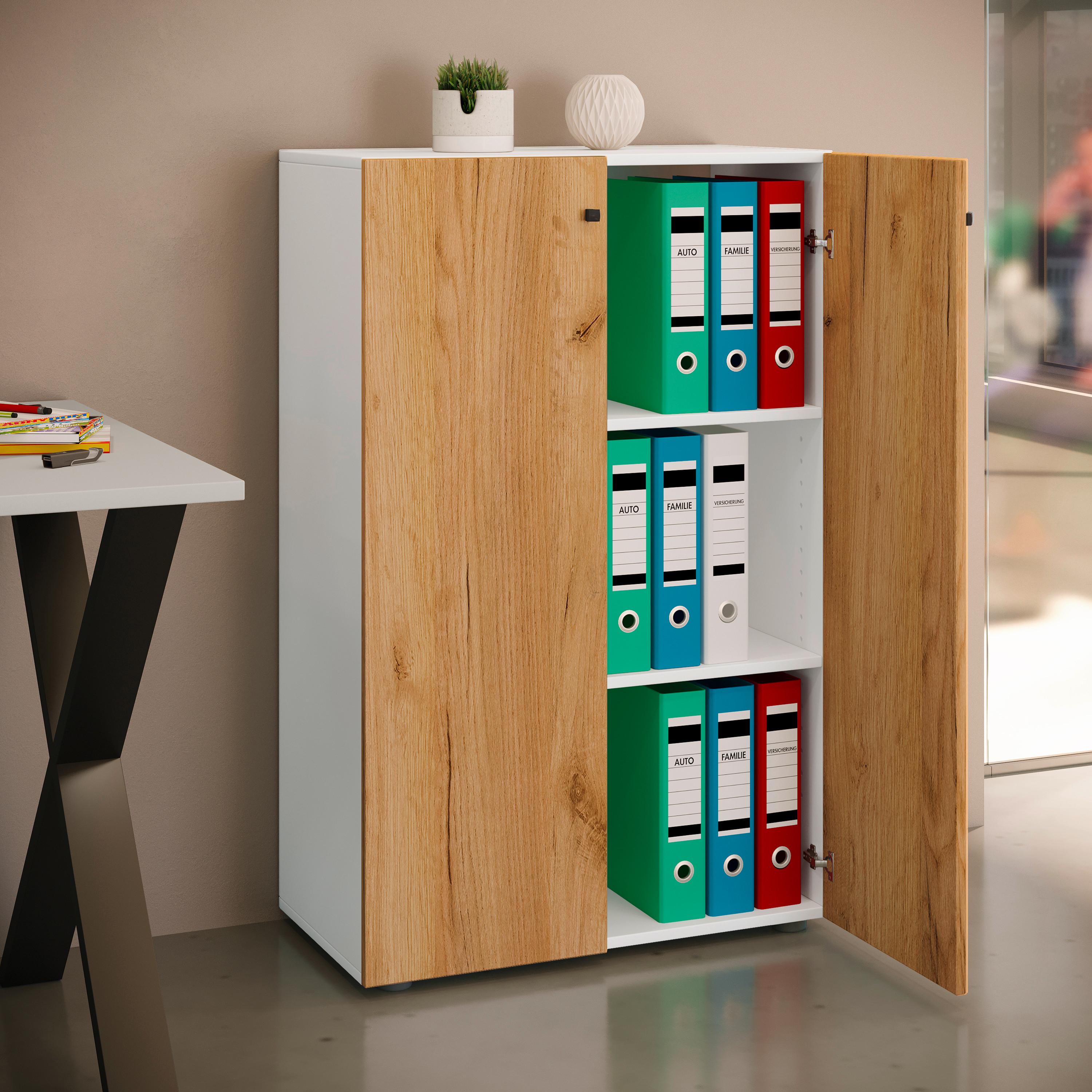 Aktenschrank Lona Weiß, Buche B: 70 cm - Buchefarben/Weiß, Design, Holzwerkstoff (70/110/39cm) - MID.YOU