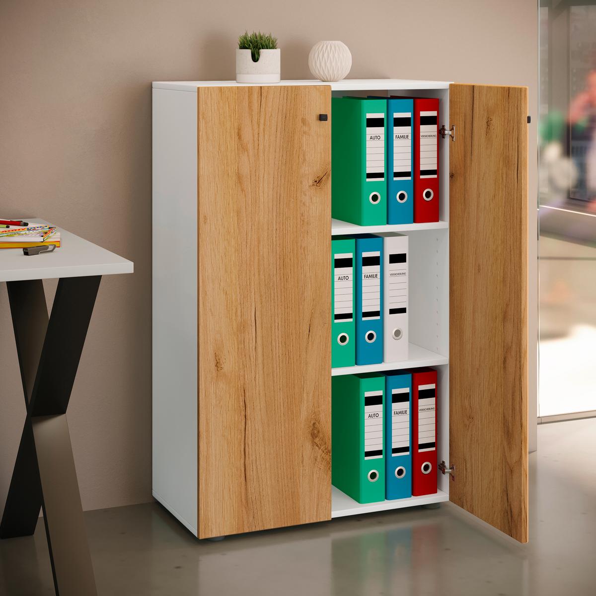 Aktenschrank Lona Weiß, Eiche Dekor B: 70cm - Honigeiche/Weiß, Design, Holzwerkstoff (70/110/39cm) - MID.YOU