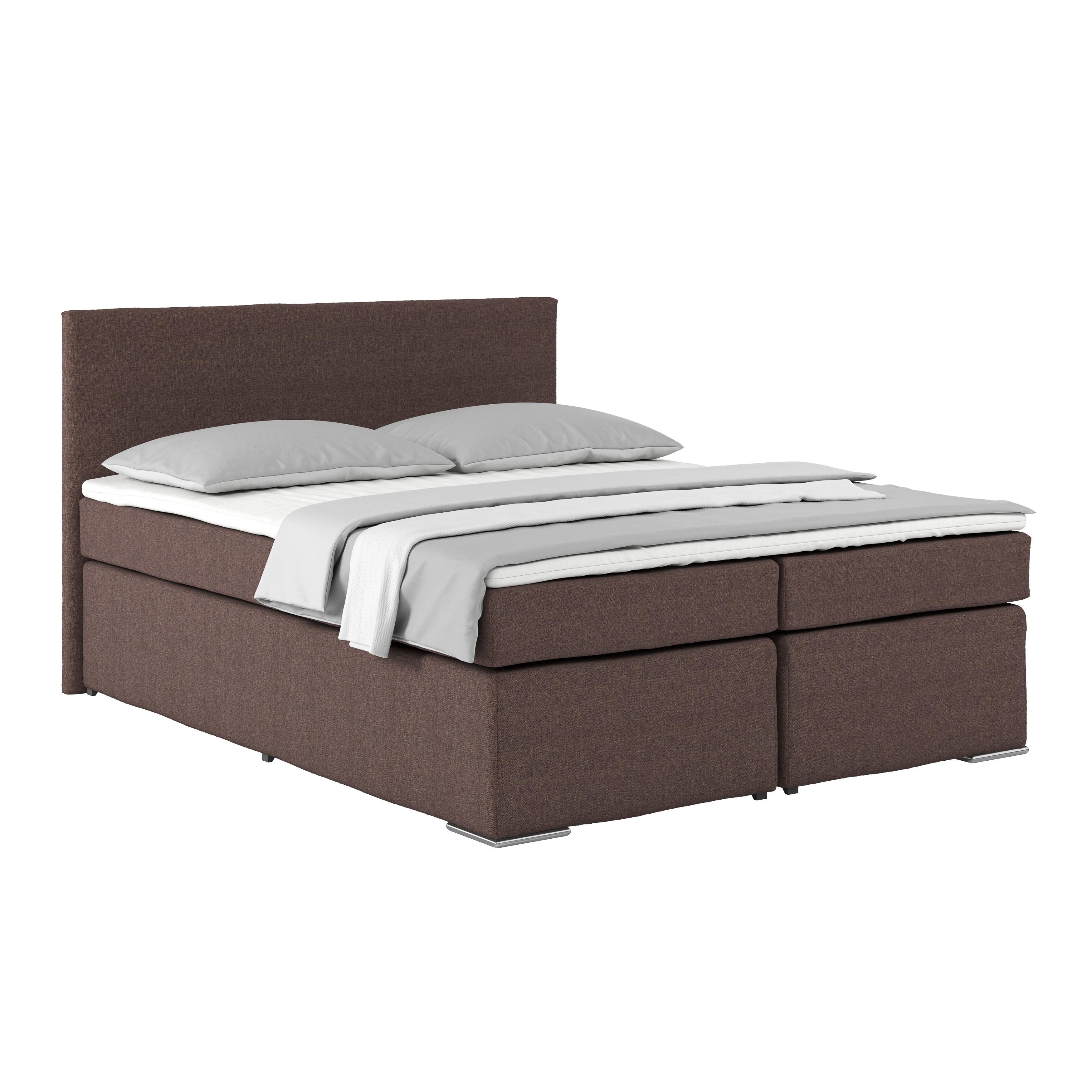 Posteľ Boxspring NERO PL: 160/200cm, bahenná hnedá - hnedá/chrómová, Konventionell, kov/textil (160/200cm)
