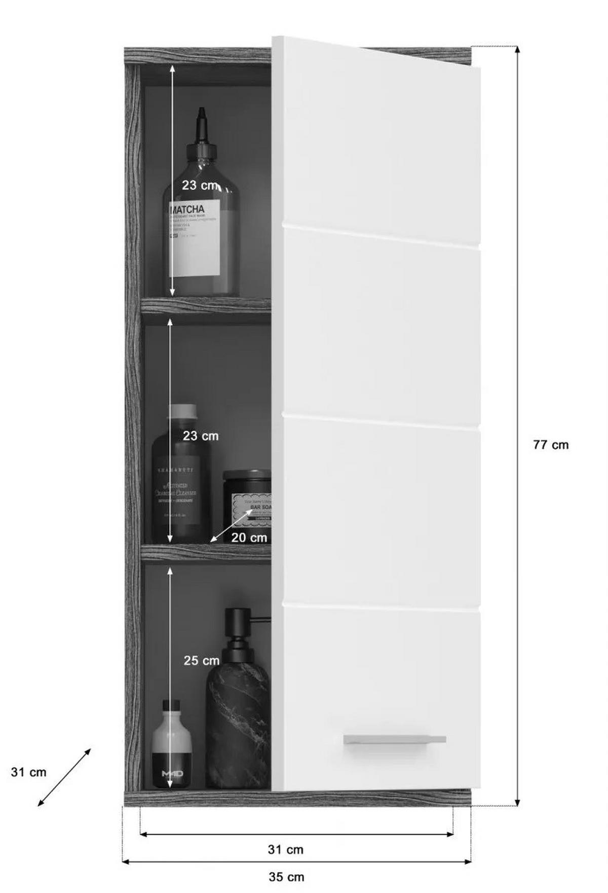 Hängerschrank Blake BxH: 35x77 cm Weiß/Grau - Weiß Hochglanz/Grau, MODERN, Holzwerkstoff (35/77/25cm) - MID.YOU