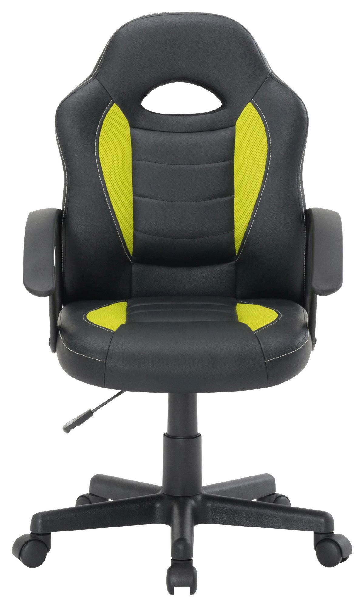 Bürostuhl Candy mit Armlehnen Lederlook Schwarz/Grün - Schwarz/Weiß, MODERN, Kunststoff/Textil (55/90-102/58,5cm)