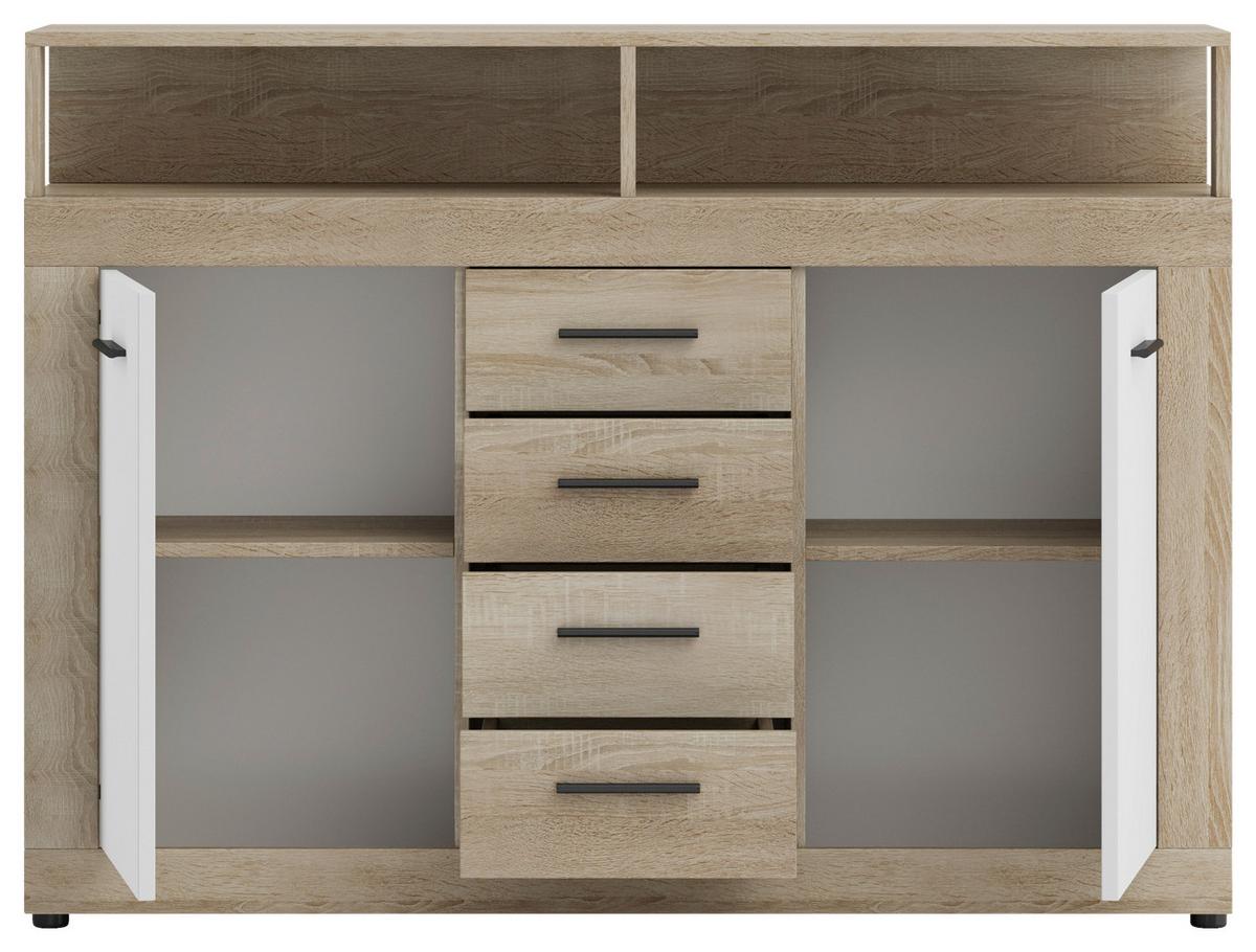 Kommode Lupo Eiche Dekor Weiß B: 119 Cm - Weiß/Sonoma Eiche, Design, Holzwerkstoff (119/96/32cm) - MID.YOU