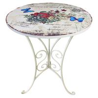 Gartenbeistelltisch aus Eisen Ø ca. 38 cm Floral, Weiß - Weiß, MODERN, Metall (38/53cm)