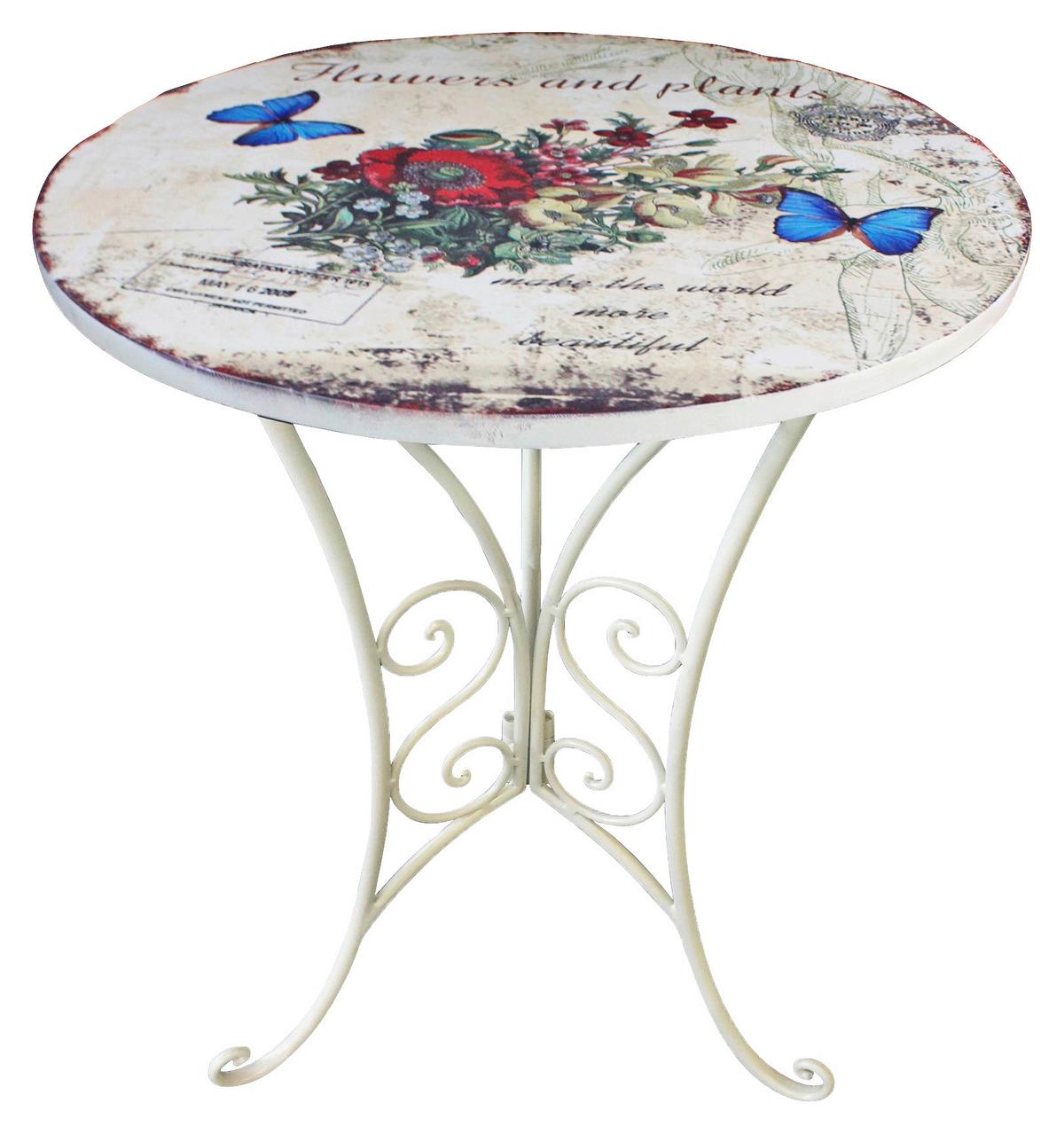 Gartenbeistelltisch aus Eisen Ø ca. 38 cm Floral, Weiß - Weiß, MODERN, Metall (38/53cm)