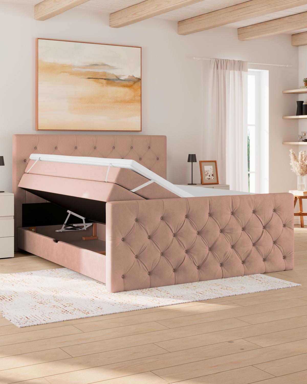 Boxspringbett Elio Altrosa 160x200 cm H2 - Beige/Schwarz, ROMANTIK / LANDHAUS, Textil (160/200cm) - James Wood