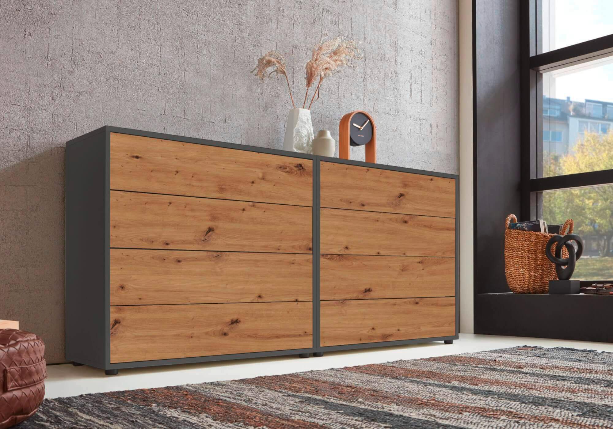 Sideboard Mailand1 B:158cm Eiche Artisan - Anthrazit/Schwarz, MODERN, Holzwerkstoff (158/73/33cm) - MID.YOU