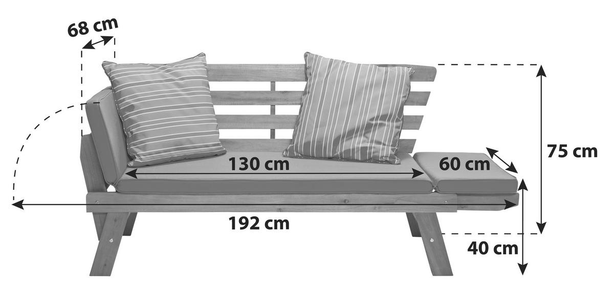 Gartenbank Holz 2-sitzer Borkum Mit Sitzauflage - Akaziefarben/Grau, MODERN, Holz/Textil (198/78/68cm) - Greemotion