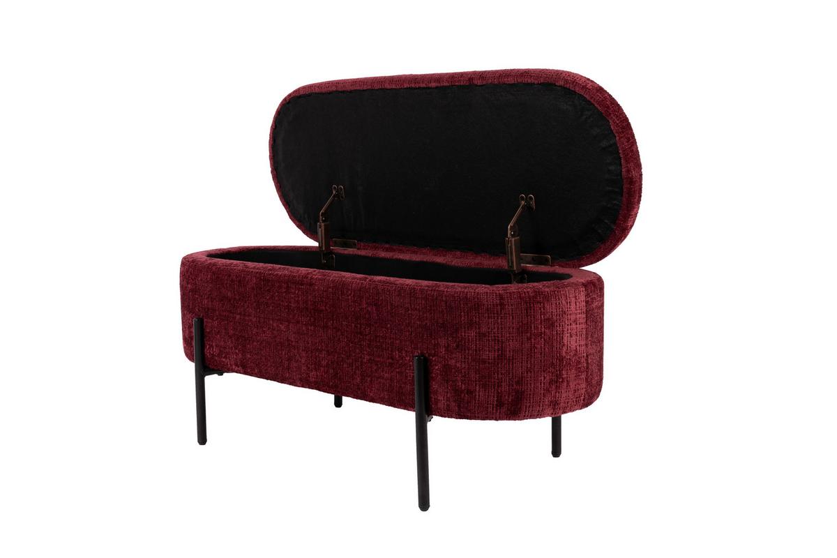 Hockerbank Carla Dunkelrot, L: 95 cm - Schwarz/Dunkelrot, Design, Textil/Metall (95/36/43cm)