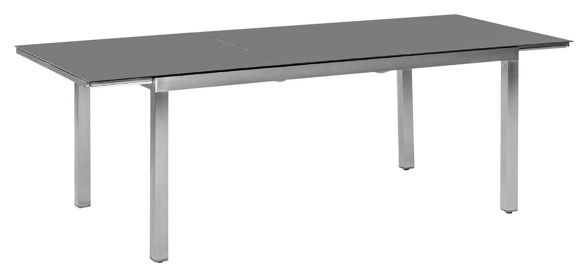 Gartentisch ausziehbar Metall L 180 cm - Silberfarben/Grau, MODERN, Glas/Metall (180/100/75cm) - Gardenson