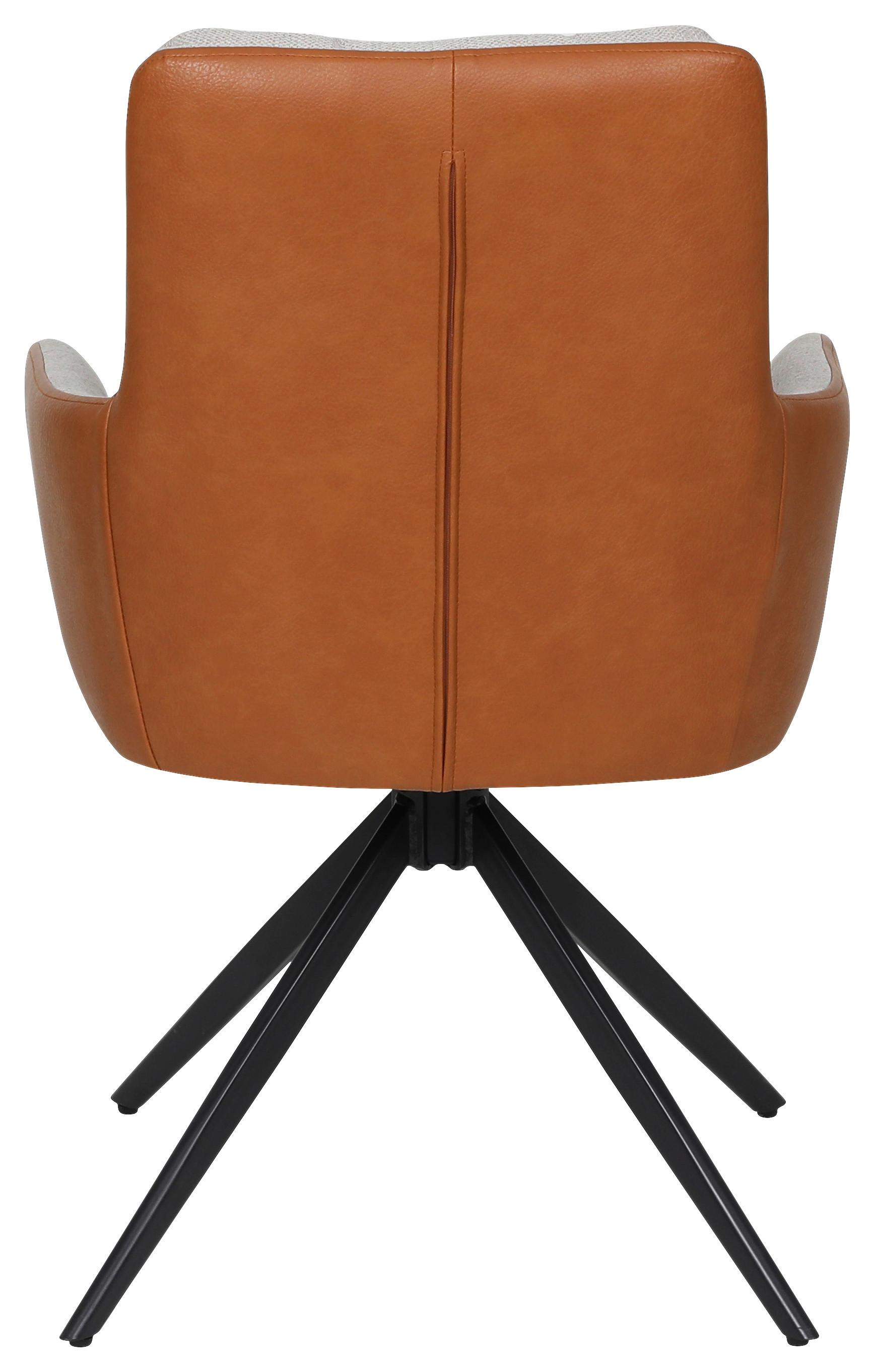 Armlehnstuhl Elvi Leinenopitk Beige B: 58 cm - Beige/Schwarz, KONVENTIONELL, Textil/Metall (58/87/63cm)
