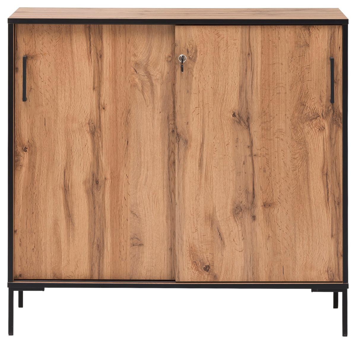 Kommode B: 100,1 cm Serie 2000, Eiche Dekor - Eichefarben/Schwarz, KONVENTIONELL, Holzwerkstoff (100,1/96,6/41cm) - MID.YOU