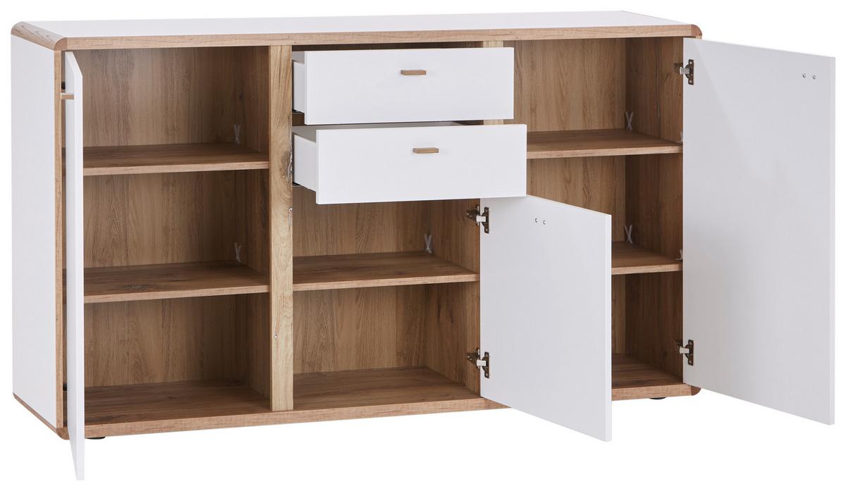 Kommode B: 158 cm Ronda Weiß/Eiche Dekor - Eichefarben/Weiß, MODERN, Holzwerkstoff (158/90/40cm)