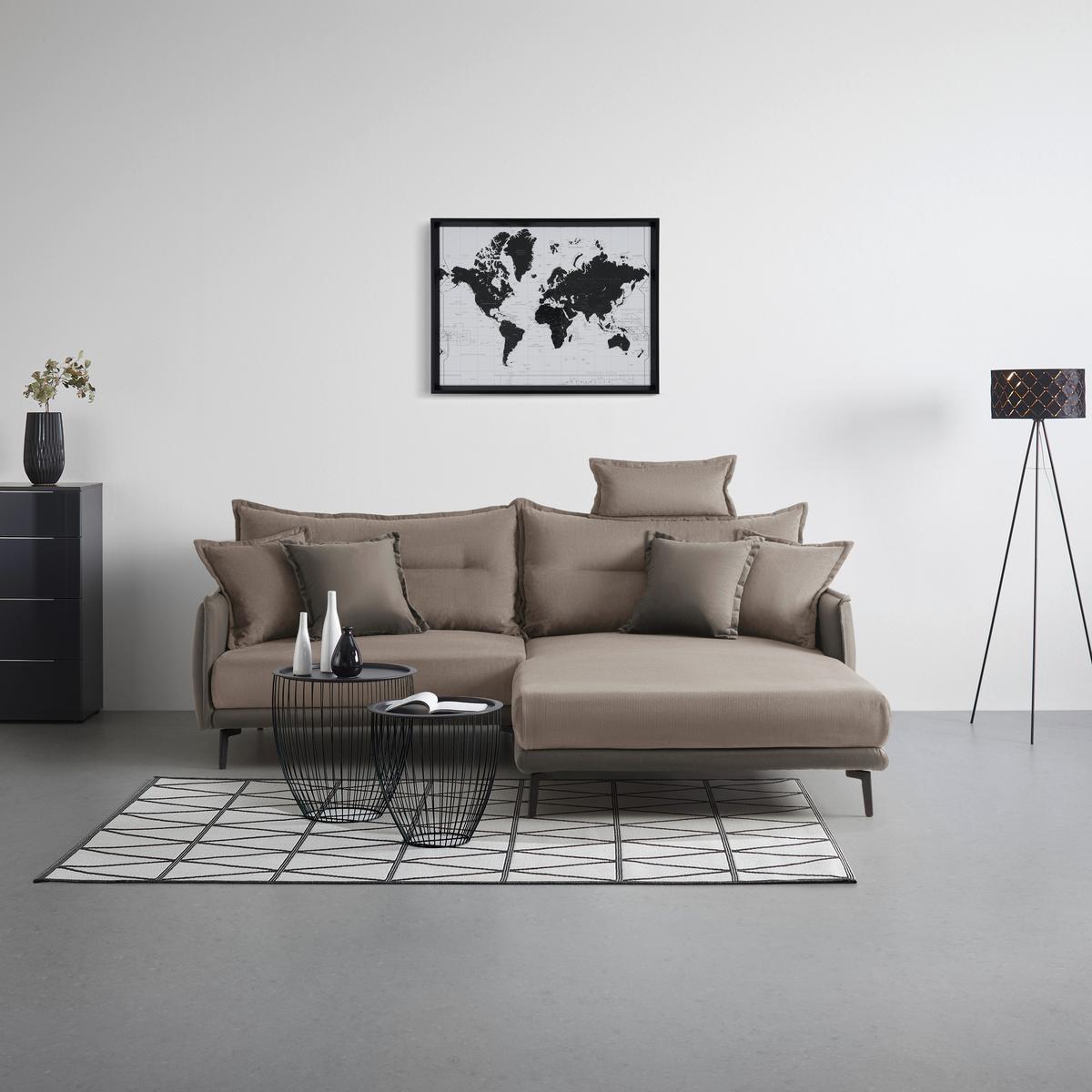 Rohová sedačka NUOVO, obojstranná, sivohnedá - čierna/taupe, Modern, kov/textil (245/190cm) - Mömax