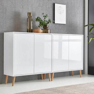 Sideboard Mailand 2 B: 158 cm Weiß - Weiß Hochglanz/Eiche Artisan, MODERN, Holzwerkstoff (158/86/33cm) - MID.YOU