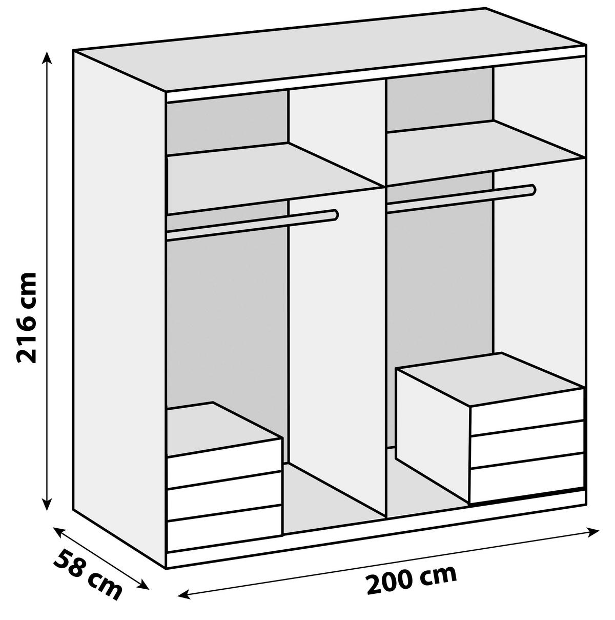 Šatníková skriňa LEVEL 36 D - biela s vysokým leskom/farba duba, Modern, kompozitné drevo (200/216/58cm) - MID.YOU