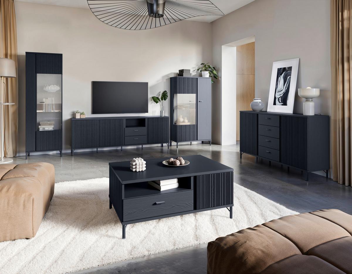 STAPELPROGRAMM Lusaka Schwarz B: 350 cm - Schwarz, Trend, Glas/Holzwerkstoff (350/194/40cm)