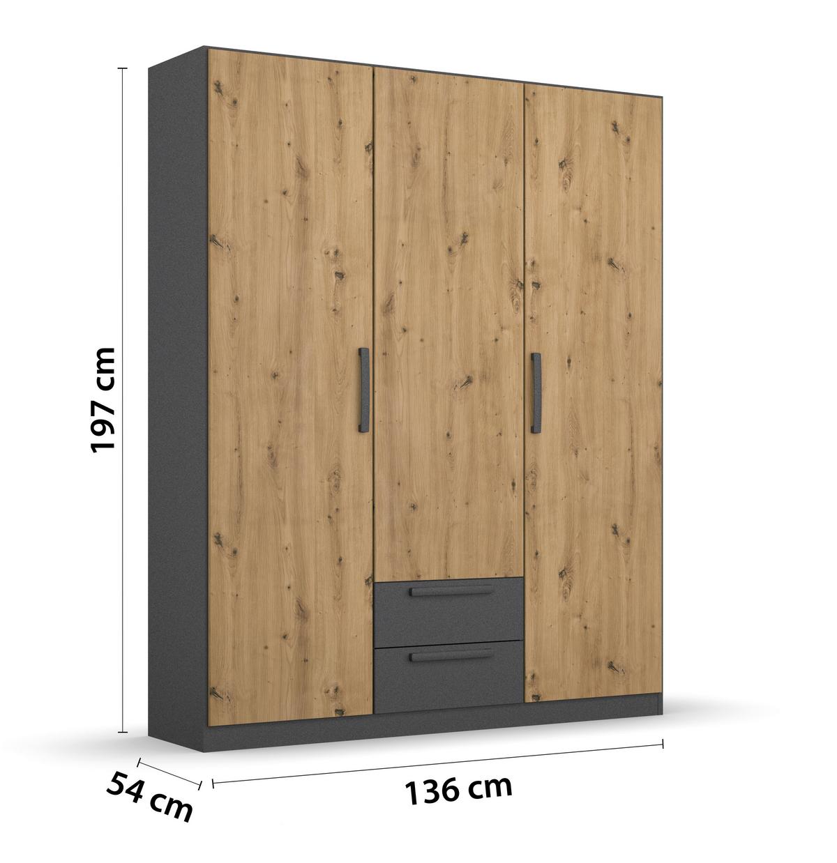 Drehtürenschrank Style-Up Eiche Artisan/Grau B: 136cm - Eiche Artisan/Grau, MODERN, Holzwerkstoff (136/197/54cm) - Rauch Möbel