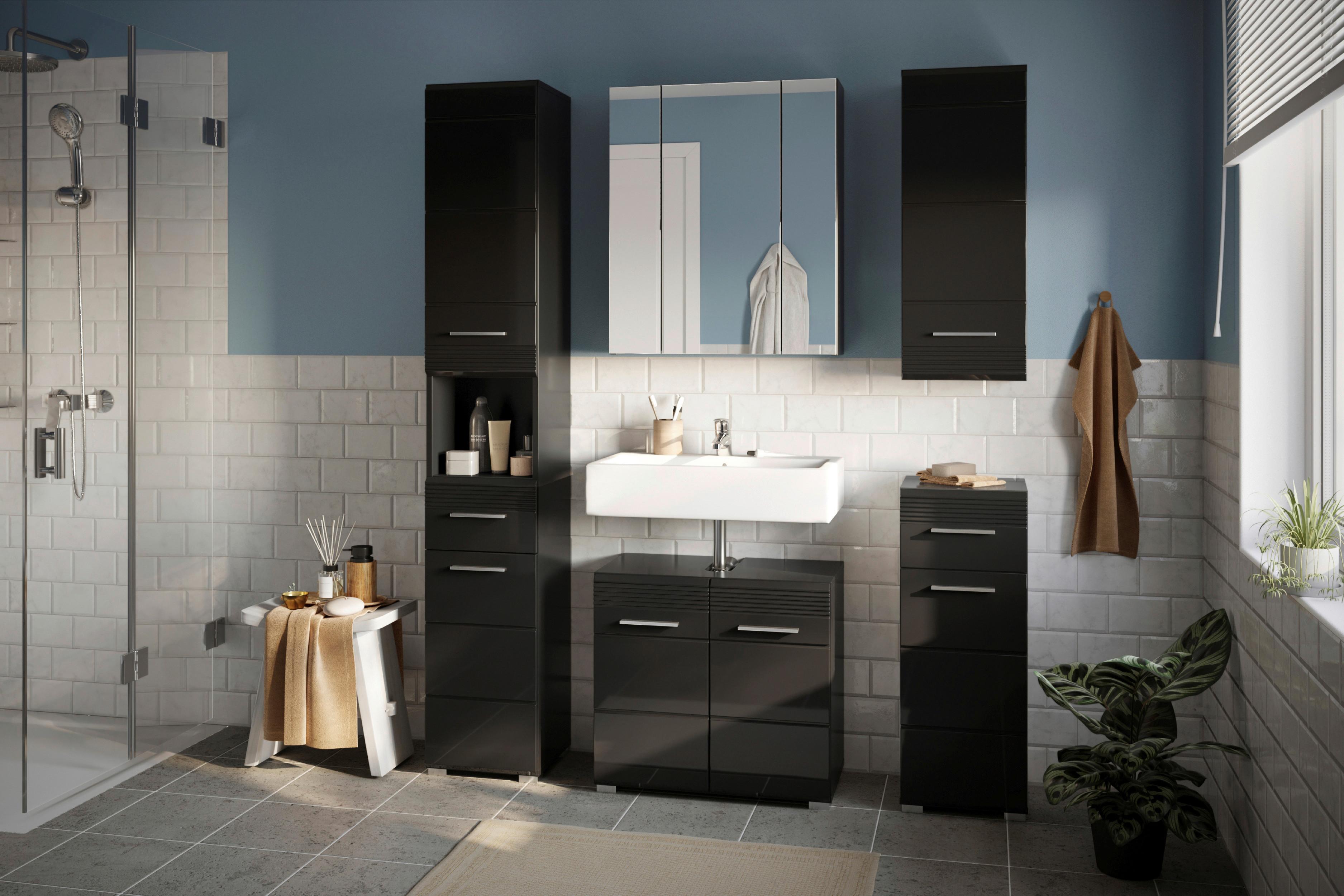 Waschbeckenunterschrank Linus Schwarz B: 60 cm - Schwarz Hochglanz/Schwarz, MODERN, Holzwerkstoff (60/56/34cm) - MID.YOU
