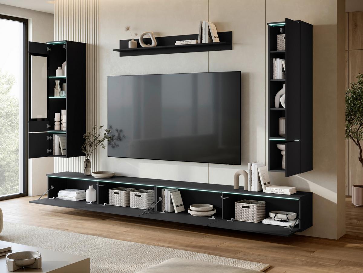 Wohnwand Vera Xxl Schwarz Matt B: 300cm - Schwarz/Grau, Basics, Glas/Holzwerkstoff (300/162/33cm) - P & B