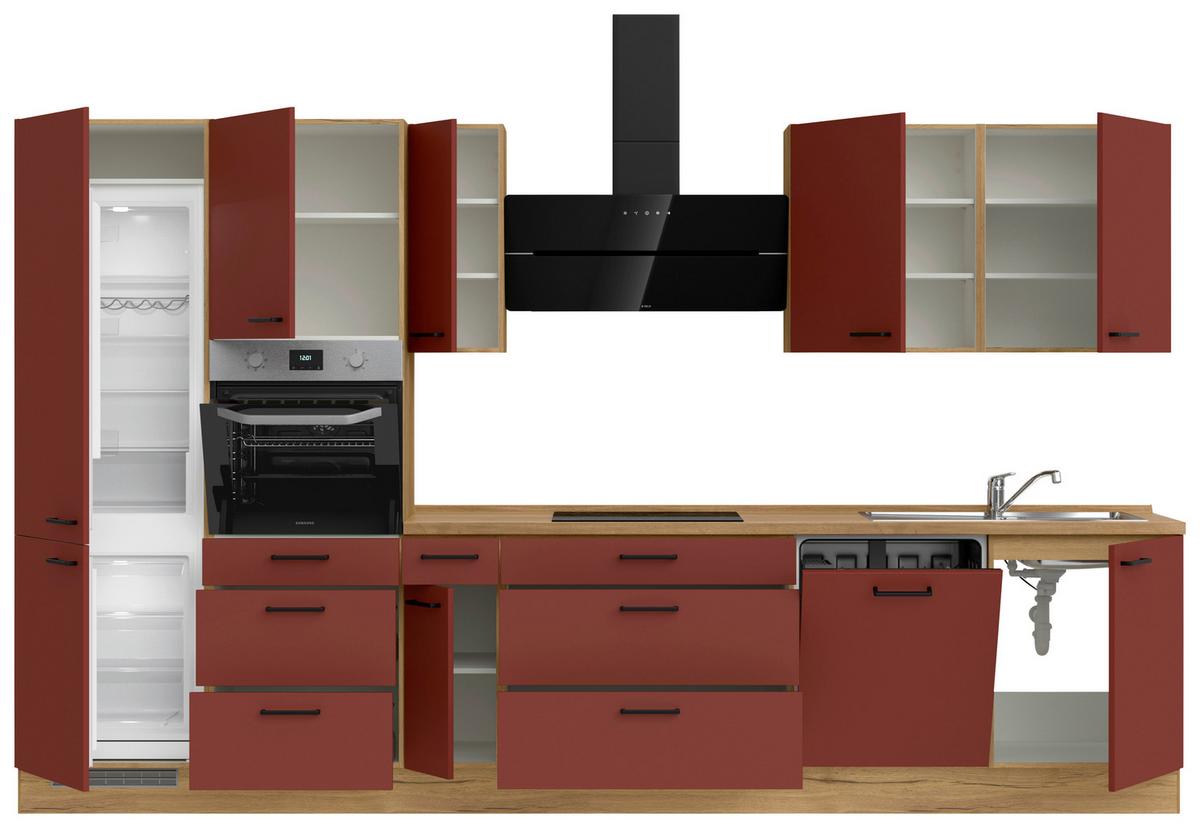 Küchenleerblock Easytouch High-Line, H12 Links - Eichefarben/Rot, MODERN, Holzwerkstoff (360cm) - Nobilia