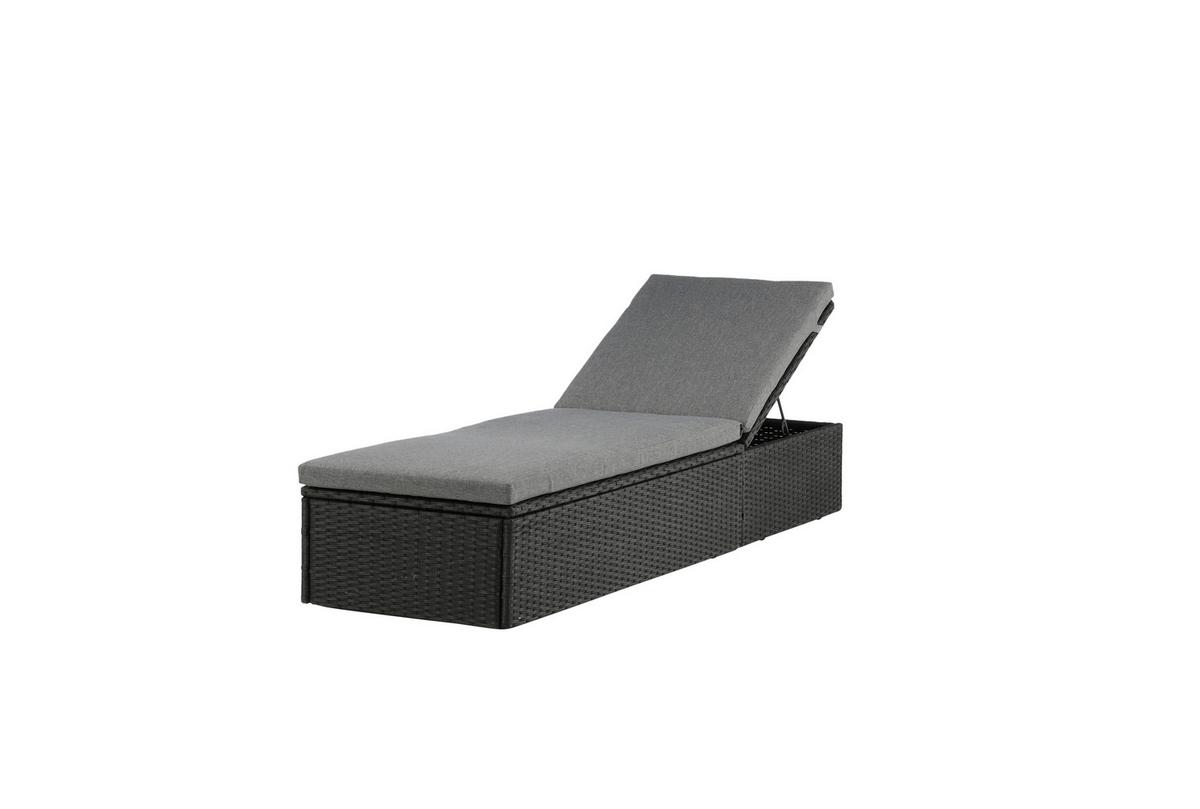 Sonnenliege Quad Kunststoff, Rückenlehne - Schwarz/Grau, KONVENTIONELL, Kunststoff/Textil (60.5/37.5/198cm) - Gardenson